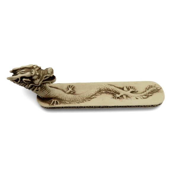 DRAGON INCENSE Holder Cream Resin With Intricate Carved Detailing Vintage - Picture 1 of 11